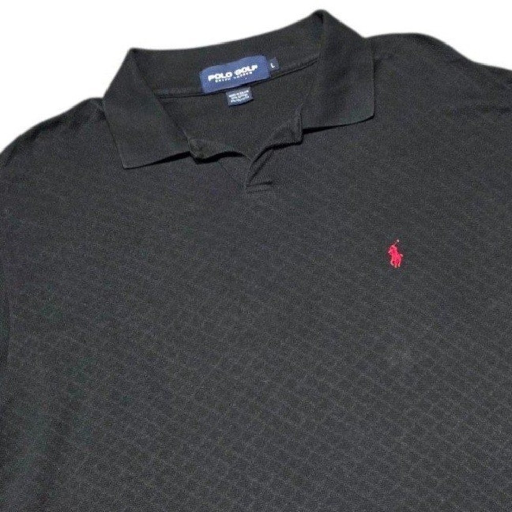 Polo Golf Ralph‎ Lauren Polo Shirt Mens Large Black Textured Knit Red Pony - Picture 9 of 9